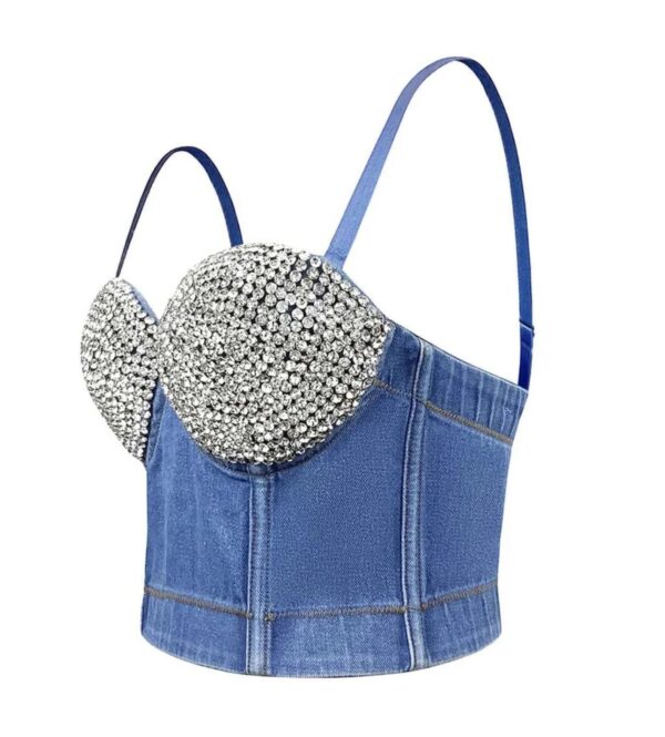 Bustier Denim Top in Blue - Image 2
