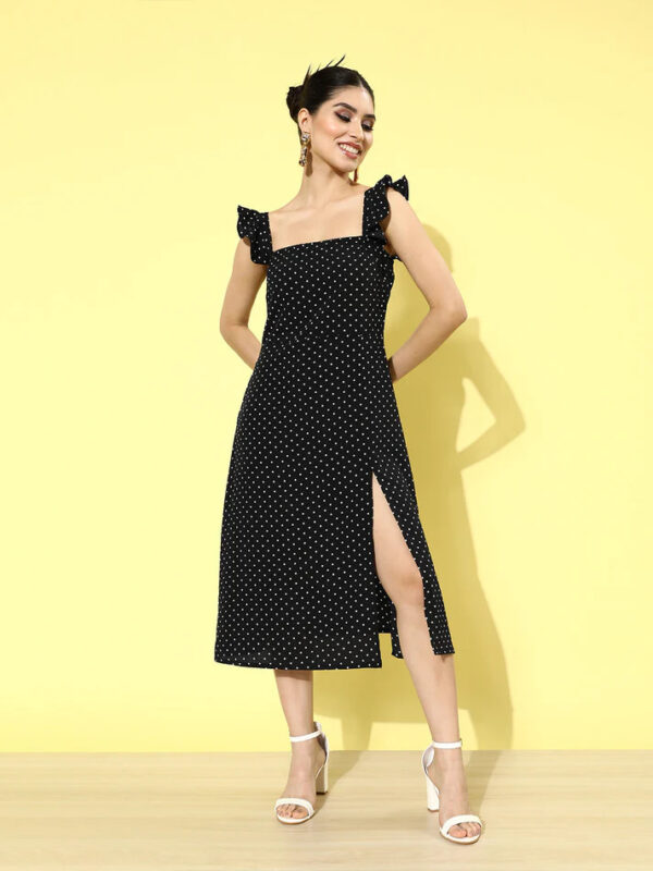 Women Black Printed A-Line Dress - Image 2