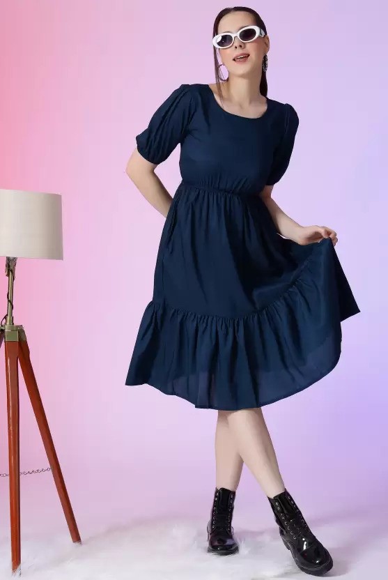 Solid Rayon Blend Stitched Flared/A-line Gown