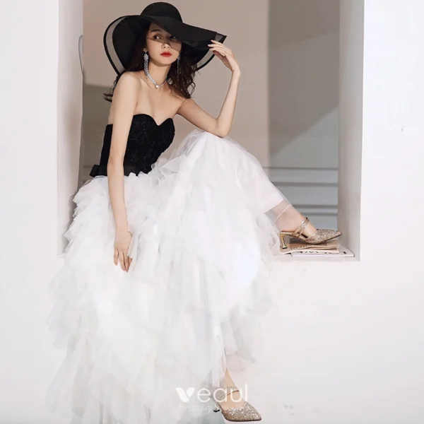 Princess Sweetheart Sleeveless Beading Sash Floor-Length / Long Cascading Ruffles Backless Formal Dresses - Image 4