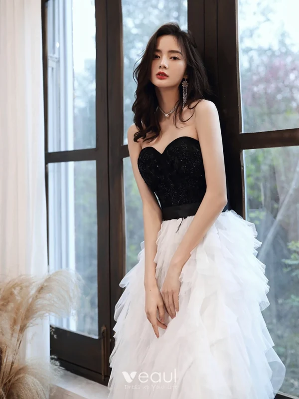 Princess Sweetheart Sleeveless Beading Sash Floor-Length / Long Cascading Ruffles Backless Formal Dresses - Image 5